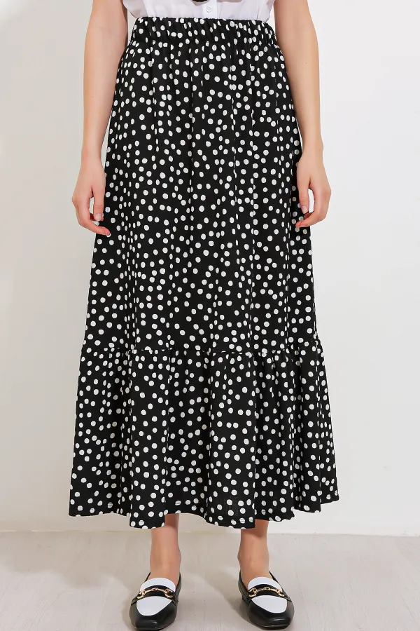 Women's Black and White Polka Dot Long Knitted Skirt 1886