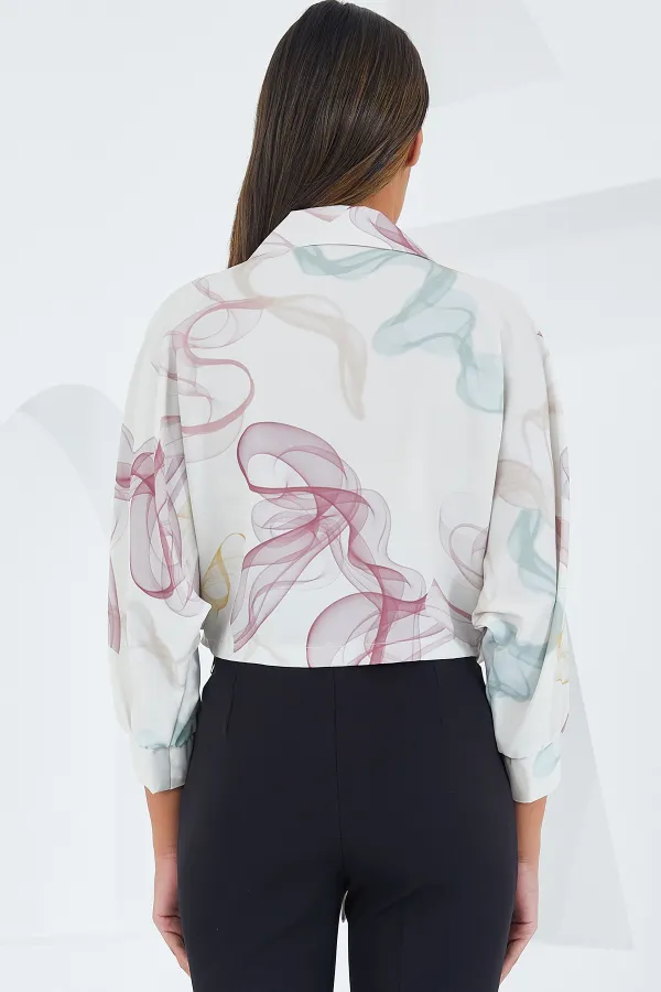 Women's Oversize Flowy Crop Satin Shirt 906 - Dusty Rose