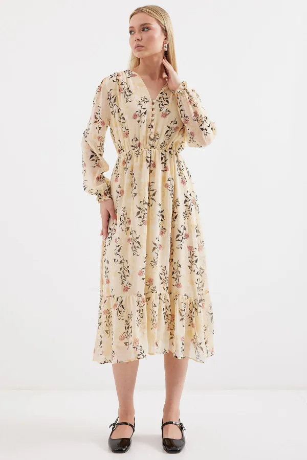 Robe en mousseline à motifs Bigdart 2137 - Crème