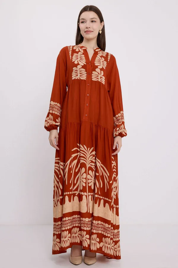 Robe hijab en viscose à carreaux couleur vison pour femme 2423