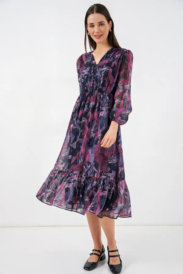 Robe en mousseline à motifs 2137 - Lilas foncé