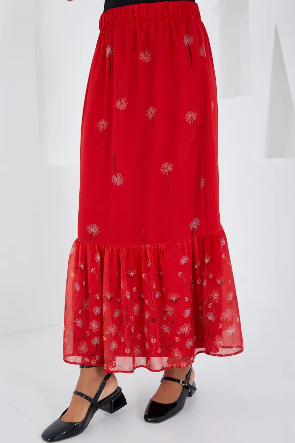 Jupe en mousseline rouge à motifs pour femme 8010