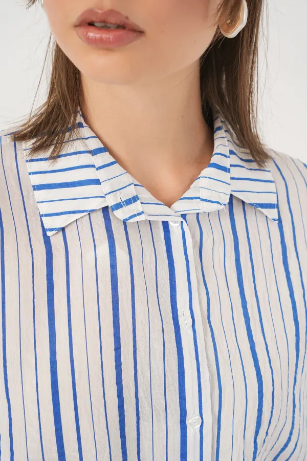 Women's Striped Short Sleeve Shirt 20345 - Blue