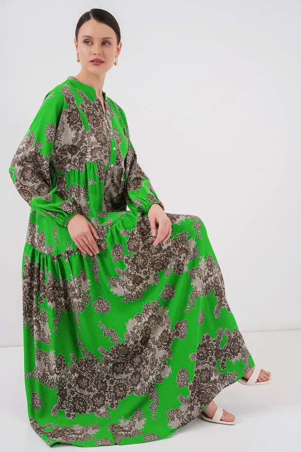 Robe hijab à motifs authentiques 2423 - Noir - Vert