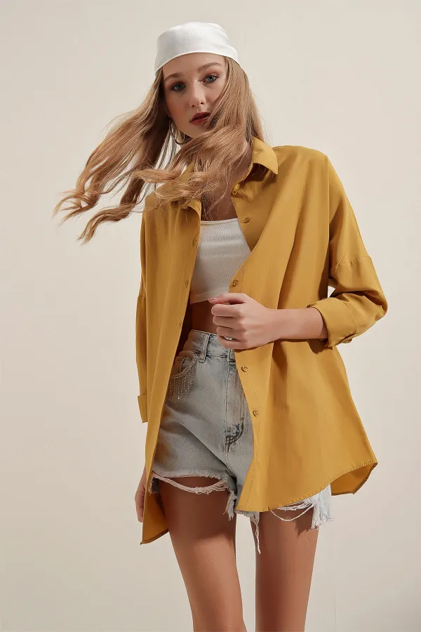 Chemise basique longue oversize 3900 - Moutarde