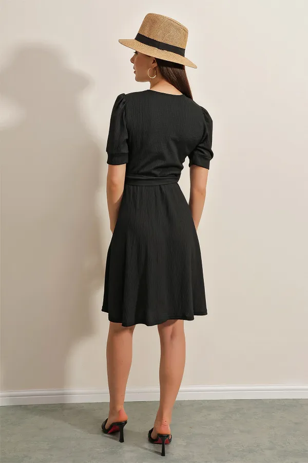 2370 Belted Knitted Dress - Black