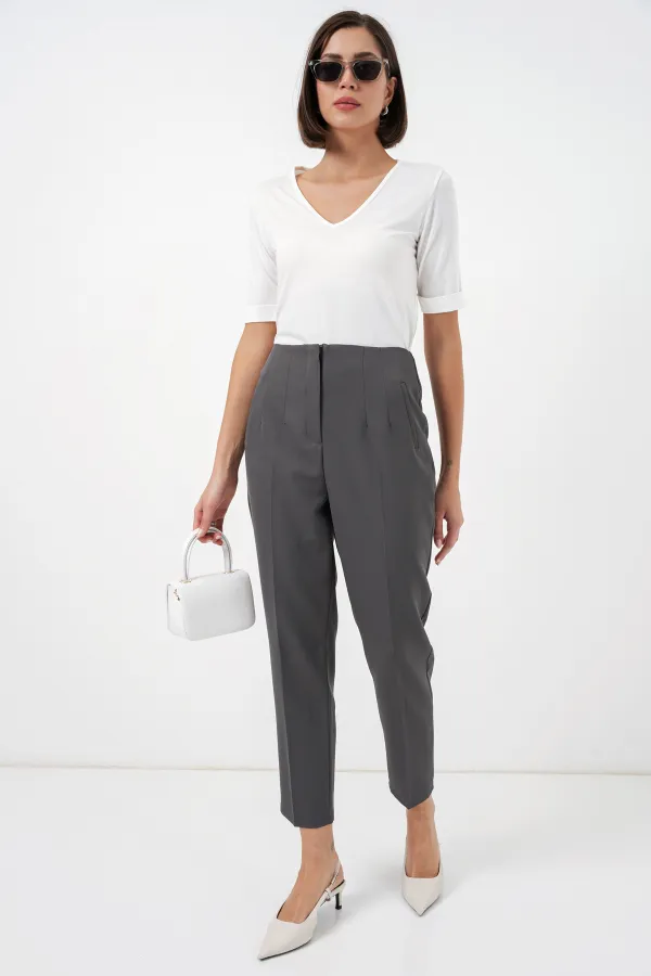 Pantalon en tissu taille haute 6650 - Anthracite