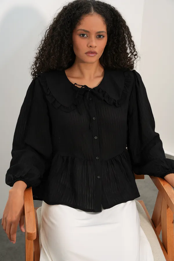 Women's Peter Pan Collar Shirt Blouse 993 - Black