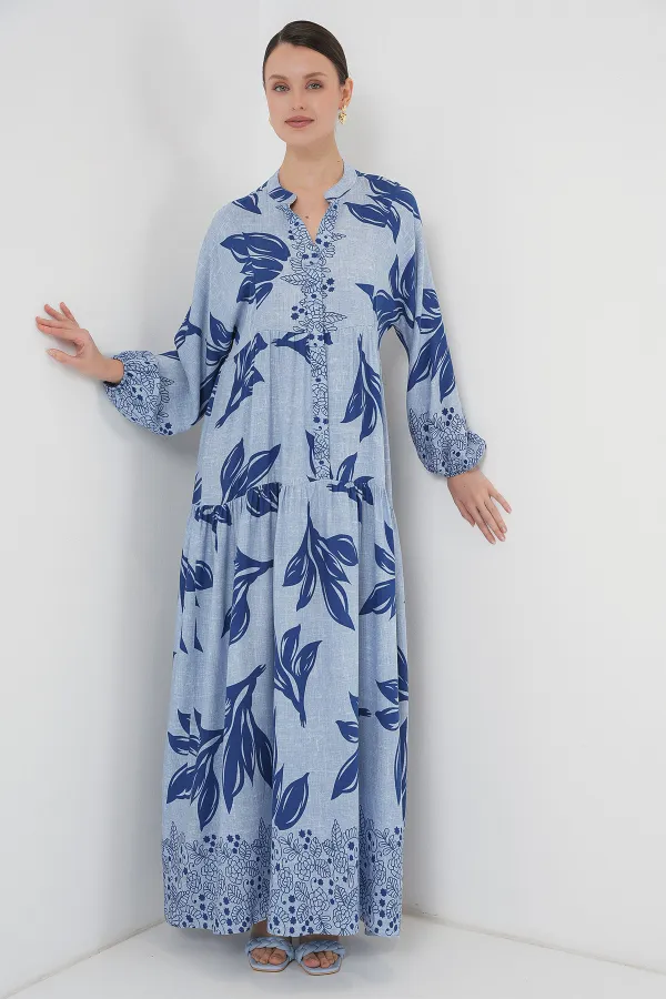 Robe hijab à motifs authentiques 2423 - Bleu marine