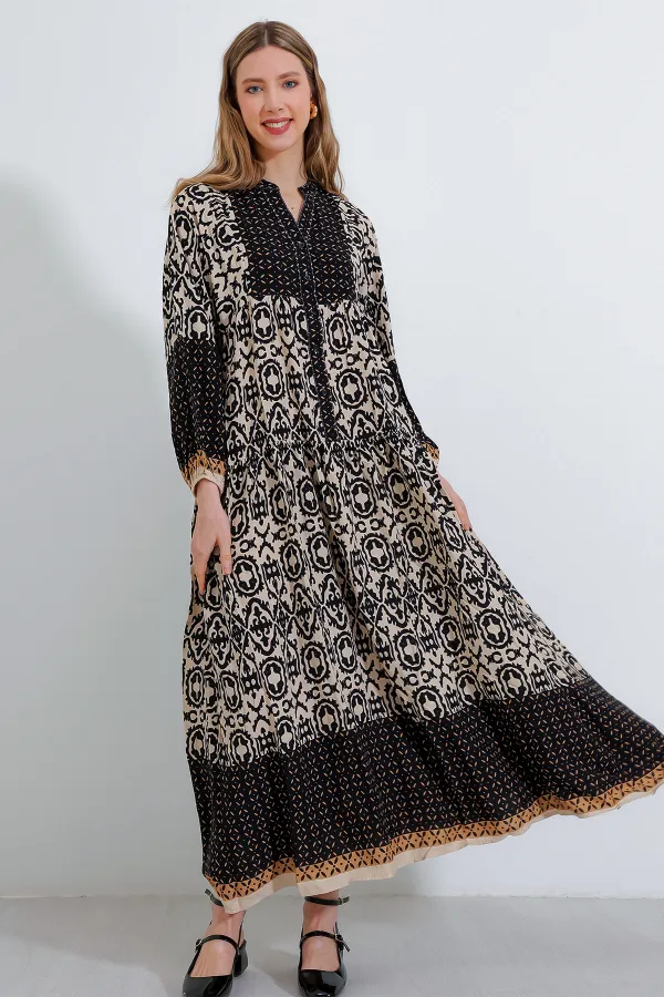 2423 Authentic Patterned Hijab Dress - Black4