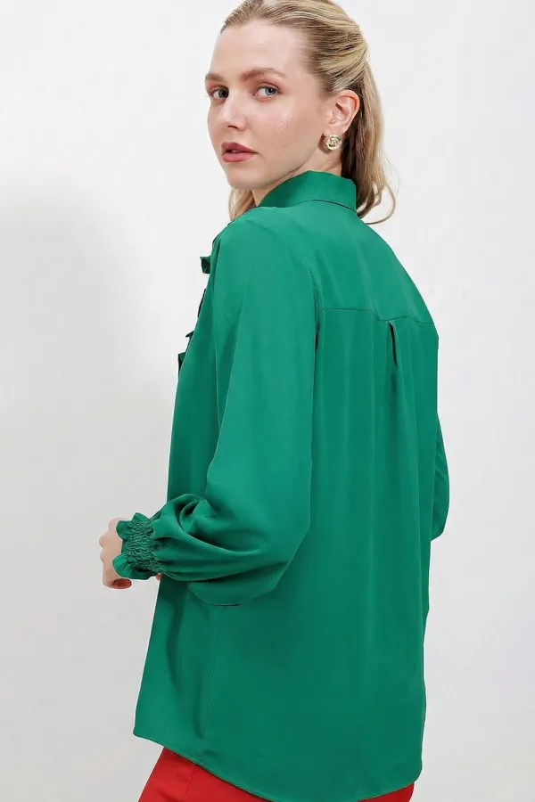 Chemise à manches longues à volants 20223 - Vert émeraude