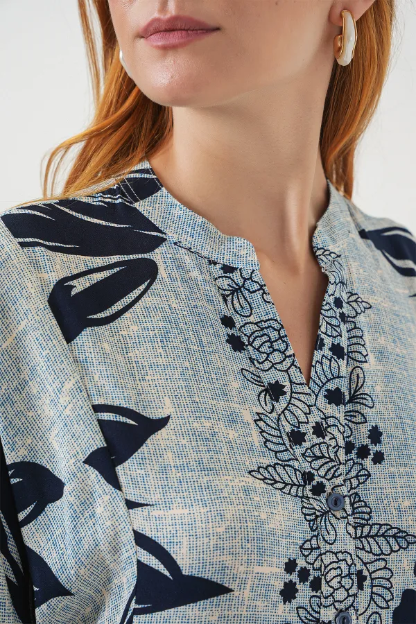 Robe longue hijab à motifs pour femme 2585 - Bleu - Bleu marine