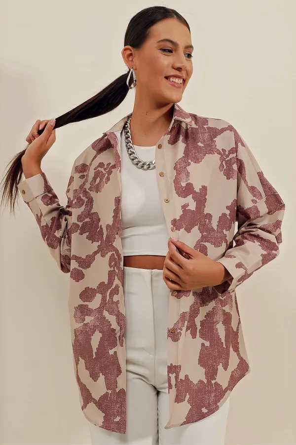 3900 Oversize Uzun Basic Gömlek - D.Gül Kurusu