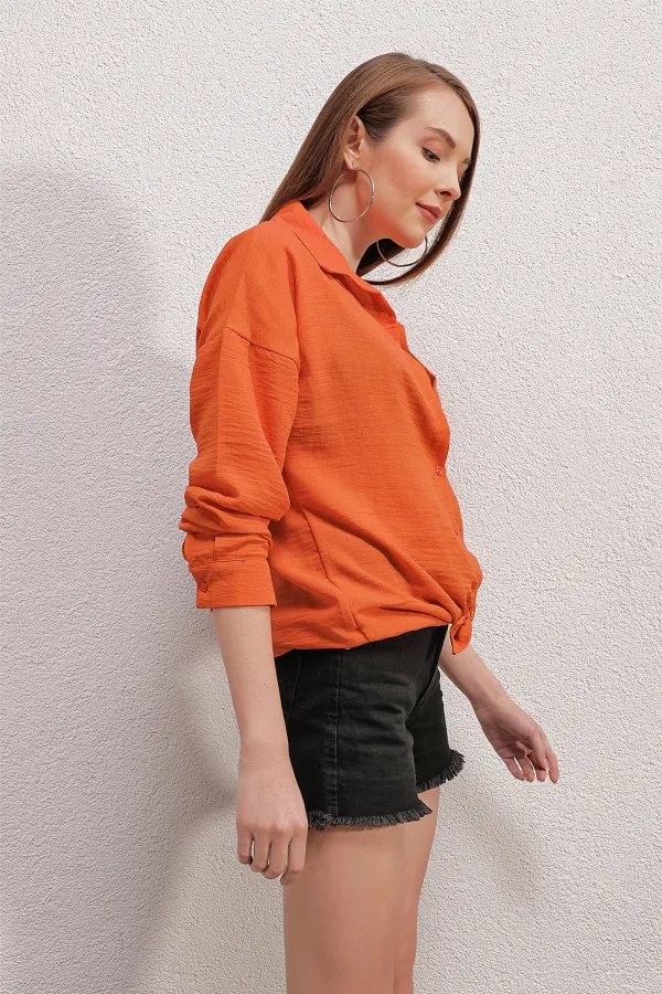Chemise oversize en lin à poche unique 20153 - Orange