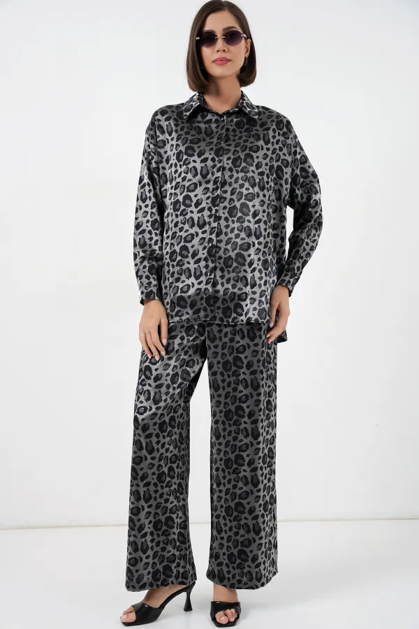 6699 Leopar Desenli Alt Üst Takım - Siyah
