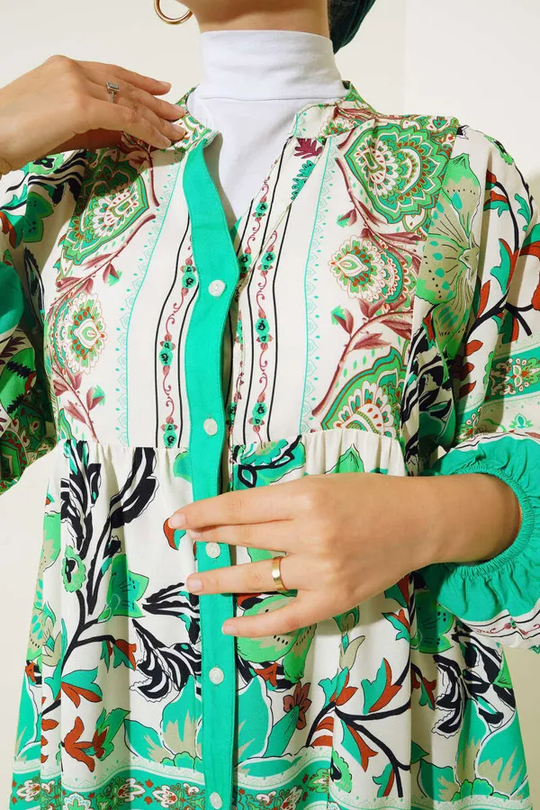 Robe hijab à motifs authentiques 2423 - Verte