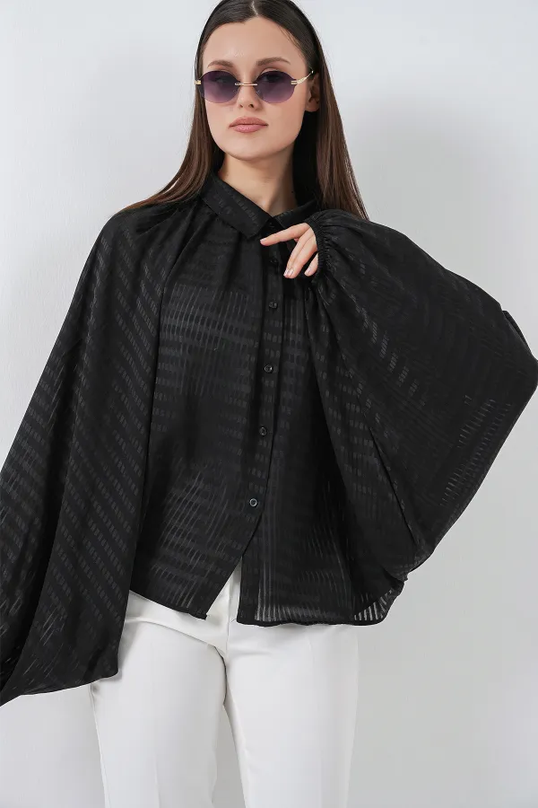 Women's Batwing Sleeve Oversize Shirt 20368 - Black Women's Batwing Sleeve Oversize Shirt 20368 - Black