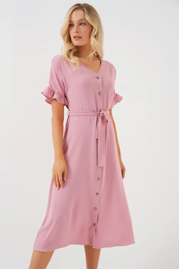 Robe boutonnée à manches courtes pour femme 2555 - Poudre
