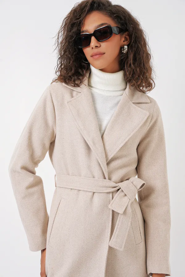 9118 Double Breasted Cashmere Coat - Cream