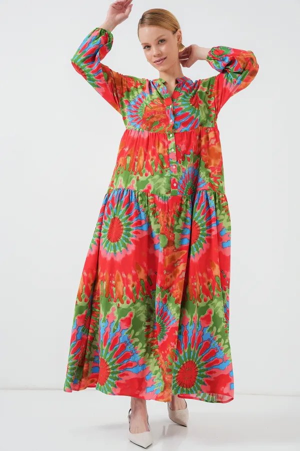 Robe hijab à motifs authentiques 2423 - L. Rouge