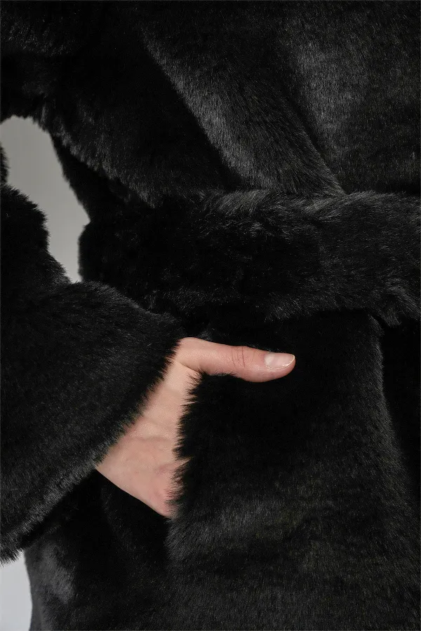 Manteau en fausse fourrure pour femme 5234 - Noir