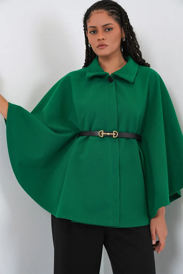 Women's Belted Cashmere Poncho 9170 - Dark Green