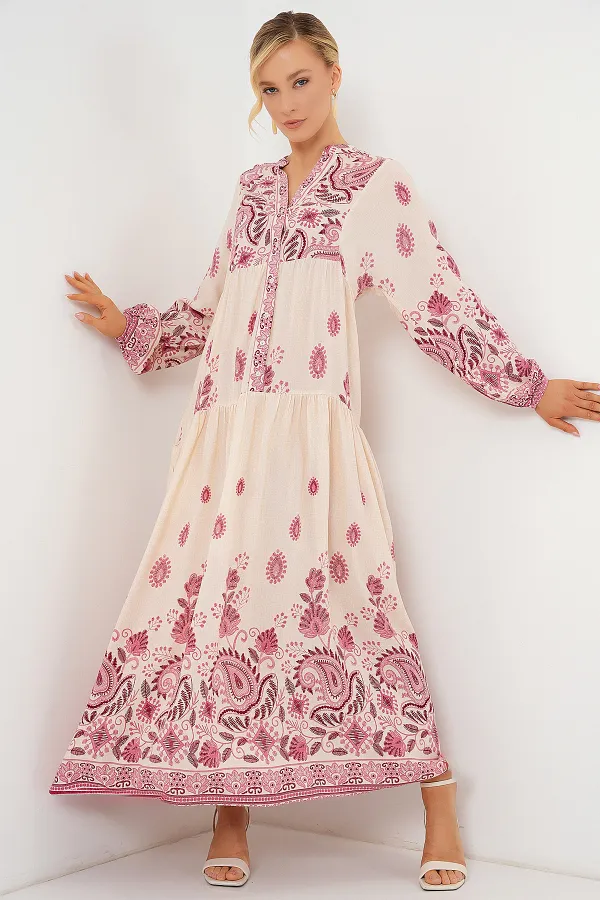 Robe hijab à motifs authentiques 2423 - Bordeaux 1