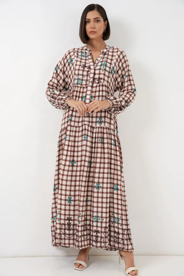 Robe longue hijab à motifs pour femme 2585 - A.Taba