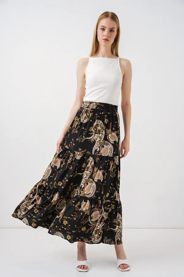 1898 Desenli Uzun Etek - Düz Siyah