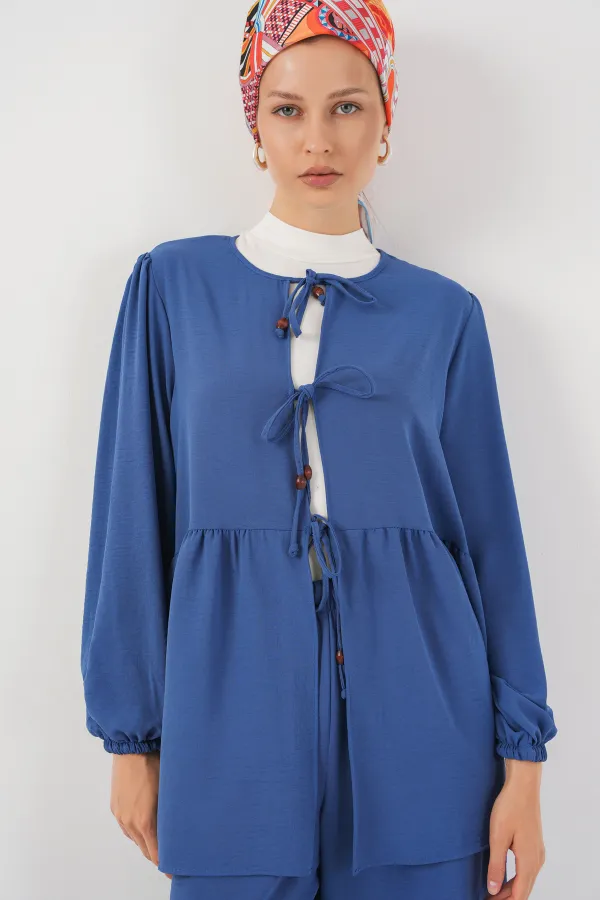 Ensemble deux pièces tunique et pantalon à lacets pour femme 6744 - Indigo