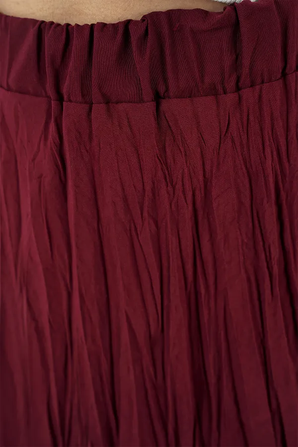 Kadın Uzun Kırışık Etek 8042 - Bordo