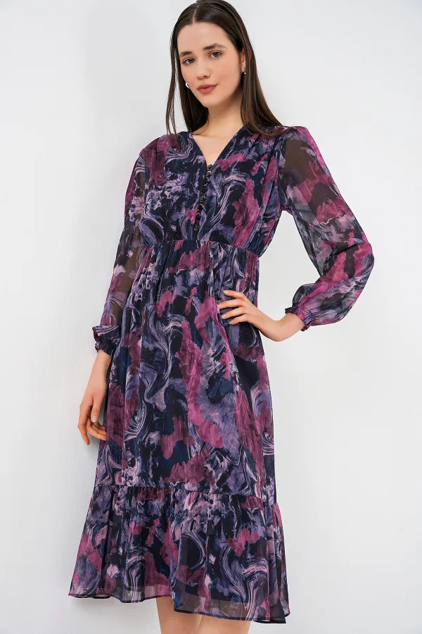 Robe en mousseline à motifs 2137 - Lilas foncé