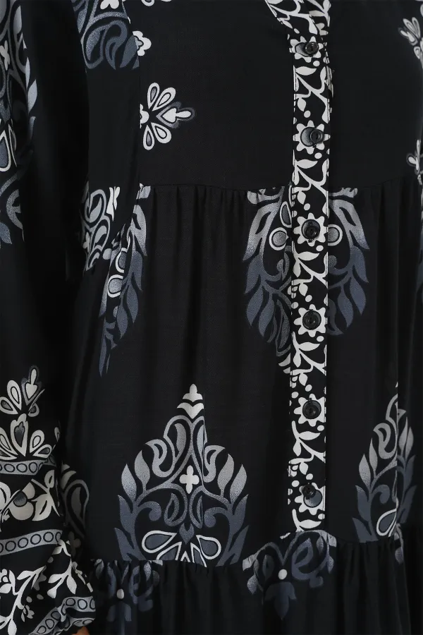 Robe hijab à motifs authentiques 2423 - Noir 11 Robe hijab à motifs authentiques 2423 - Noir 11