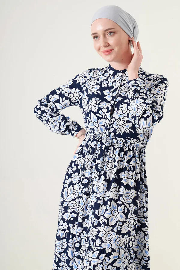 Robe hijab à col juge 2144 - Bleu marine