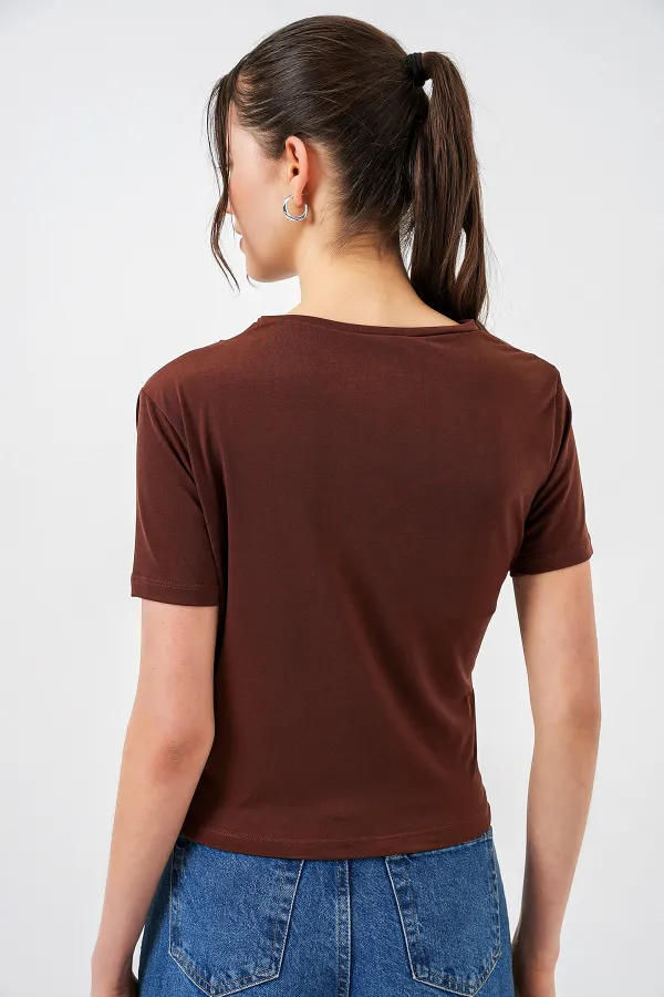 Chemisier Sandy à manches courtes et détails froncés 945 - Marron
