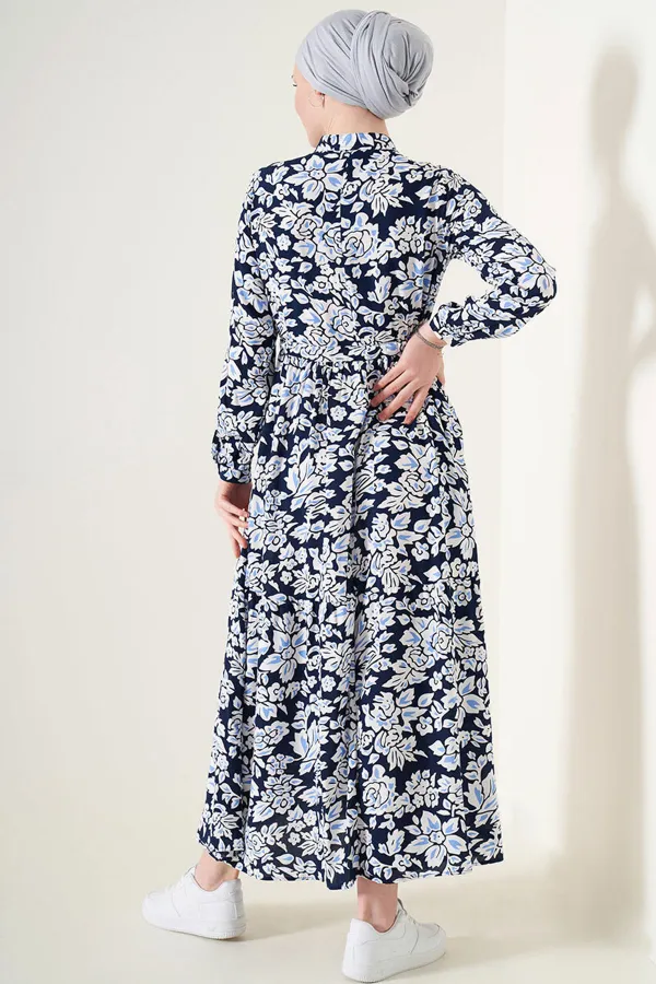 Robe hijab à col juge 2144 - Bleu marine