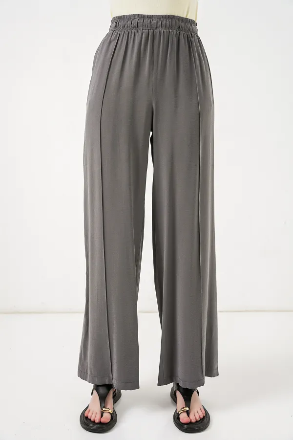 Women's Wide Leg Trousers with Elastic Waistband 30087 - Anthracite Women's Wide Leg Trousers with Elastic Waistband 30087 - Anthracite