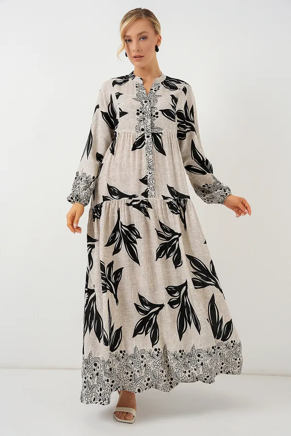 Robe hijab à motifs authentiques 2423 - Gris clair