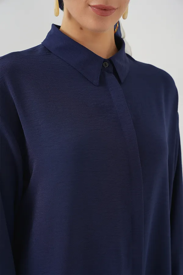 Women's Long Shirt Tunic 5945 - Navy Blue