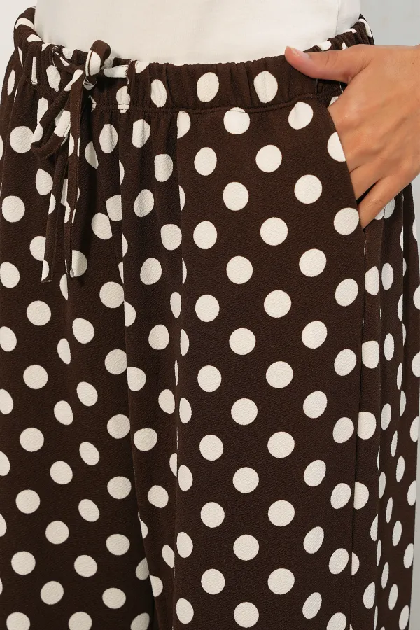 Women's Wide Leg Polka Dot Trousers 30116 - Brown