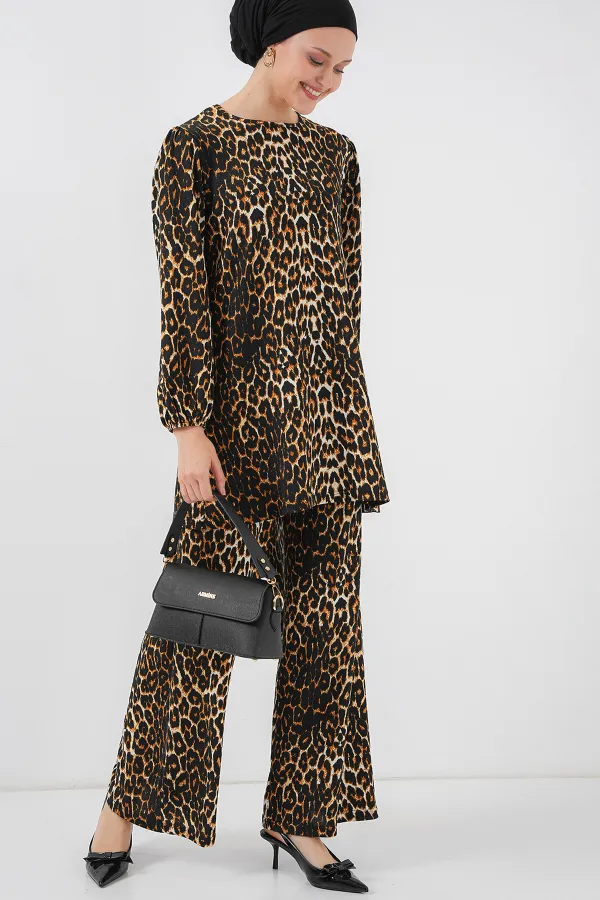 Kadın Leopar Tunik Pantolon Alt Üst Takım 6663