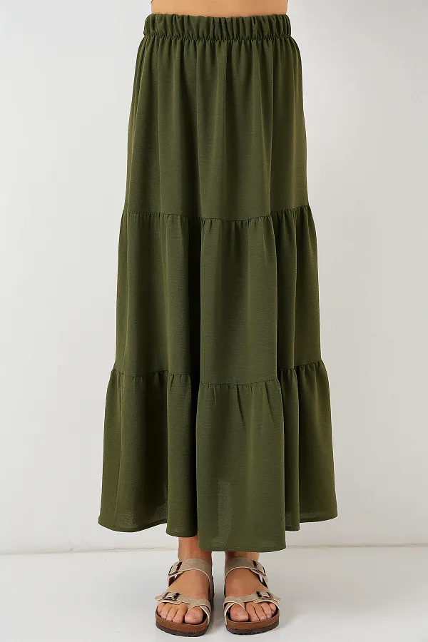 Kadın Ayrobin Uzun Etek 8048 - Haki