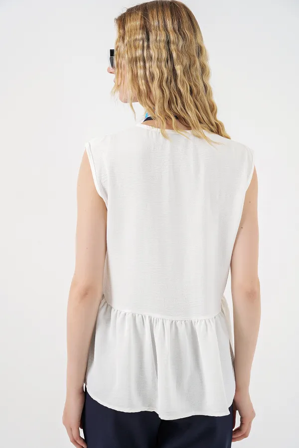 Women's Buttoned Sleeveless Blouse 994 - White