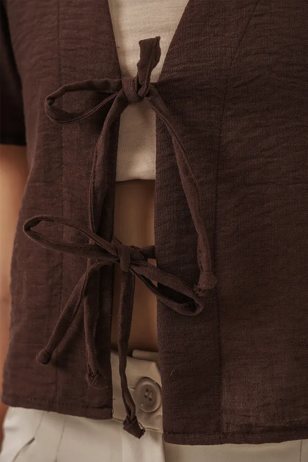 Chemisier court à manches courtes pour femme 958 - Marron