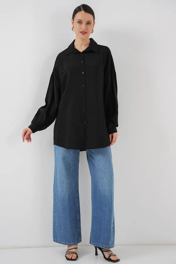 Kadın Uzun Oversize Gömlek 5965 - Siyah