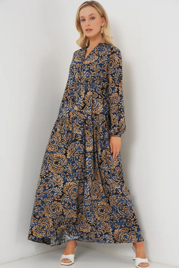 Robe hijab à motifs authentiques 2423 - Bleu marine 11