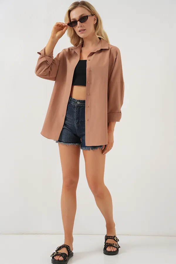 Chemise basique longue oversize 3900 - Camel