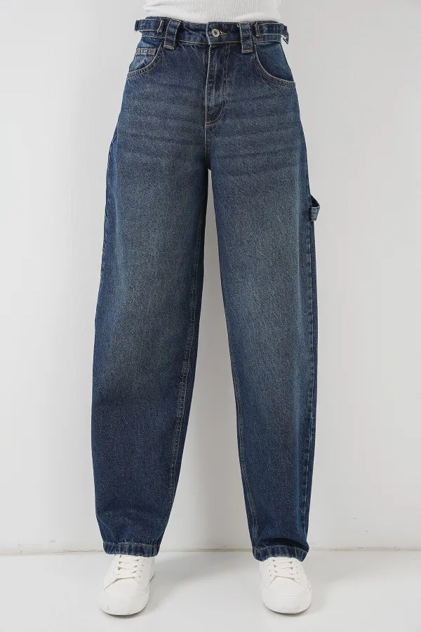 Women's High-Waisted Jeans 6701 - Navy Blue