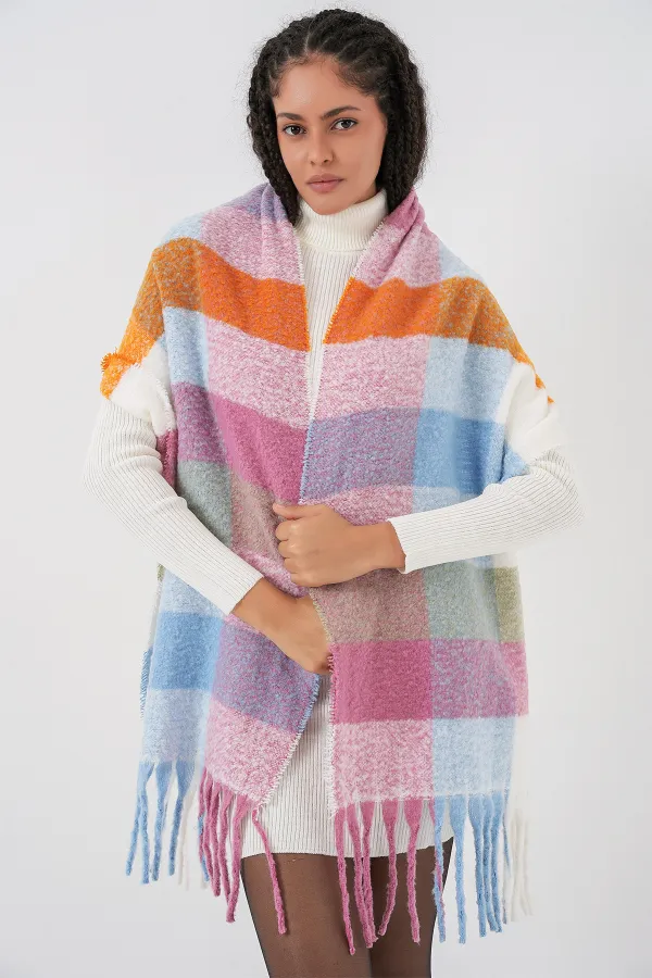 Kadın Yumuşak Dokulu Kalın Şal Atkı 15951 - Pudra