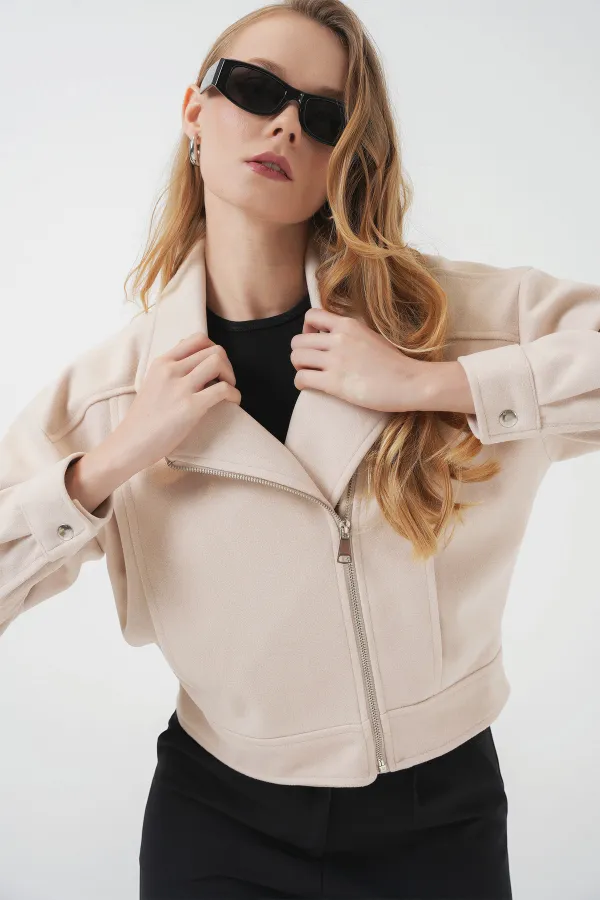 0717 Women's Short Cashmere Jacket - Beige